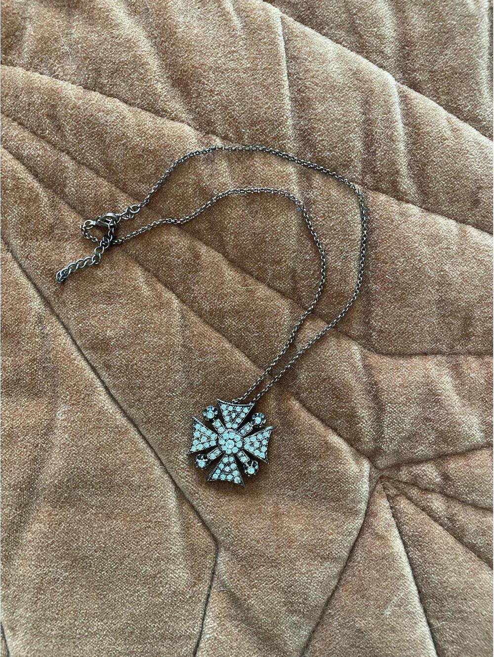 Boutique 19th century vibe faux diamond cross brass tone neckless